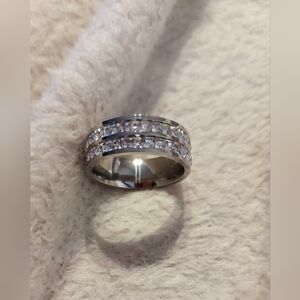 Stainless Steel Band with Clear Stones